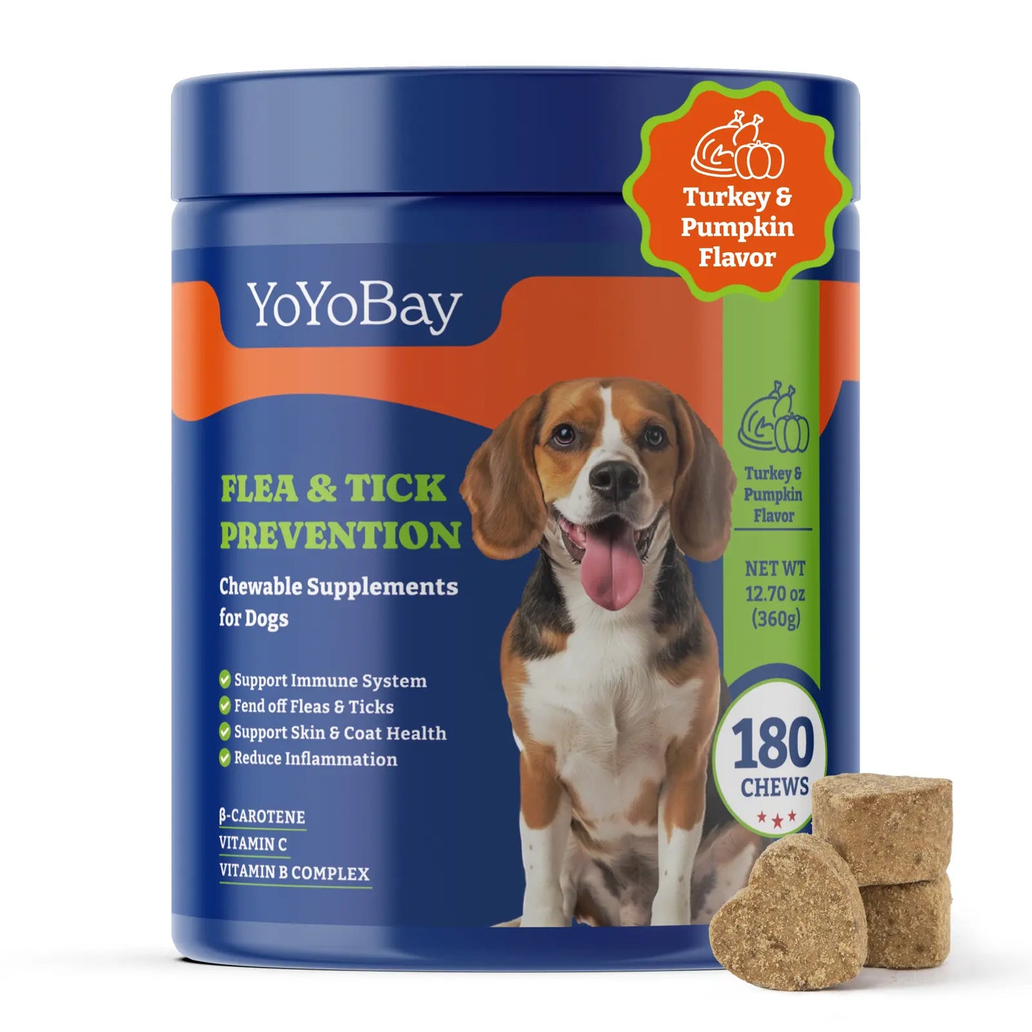 Flea and Tick Prevention Chews for Dogs - 180 Soft Chews, Three Flavors- Duck & Pear, Salmon & Blueberry, Turkey & Pumpkin - Yoyobay Dog Flea and Tick Support Chewable, Natural Defense - Dog Immune Support Supplement #Summervibes #Petlovers