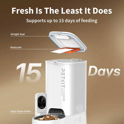 AI Pet Food Feeder with Camera - PETKIT Yumshare Solo 2 - Facial Recognition for up to 15 Pets, Live Video Streaming, App Control, Customized Meal Plans (For Dogs & Cats), Food Feeders