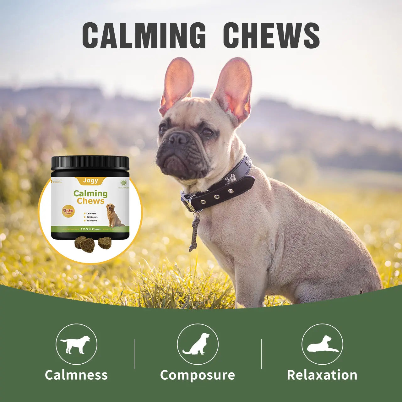 120 Natural Chicken Treats for Stress Relief & Emotional Balance, Pet Healthcare Vitamin Supplement for Dogs - Jagy Dog Calming Chews