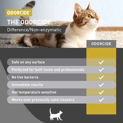 Cat Odor Remover for Carpet & Upholstery - Cat Urine Remover for Litter Box - Odorcide Cat Attack Concentrate Odor Eliminator - 16 Oz and Gallon