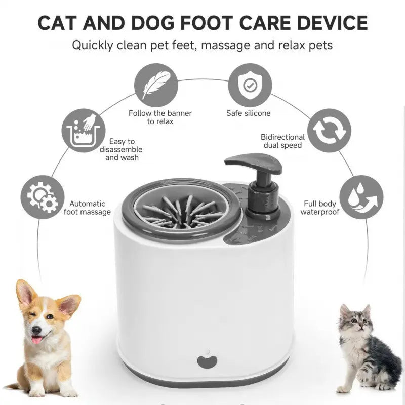 Automatic Pet Paw Cleaner and Foot Massage Device with Soft Silicone Bristles and Soap Dispenser Suitable for Small to Medium Dogs and Cats after Outdoor Walks and Muddy Play