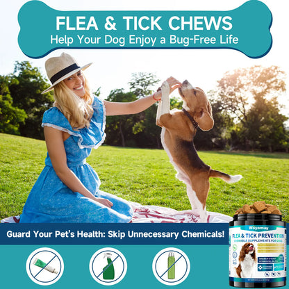 Woyamay Dog Flea and Tick Chews, 200 Ct with Omega-3, Natural Dog Flea and Tick Support Chews, Daily Flea Away for Puppies Chewables, All Breeds & Sizes, Chicken Flavor Supplements Vitamin