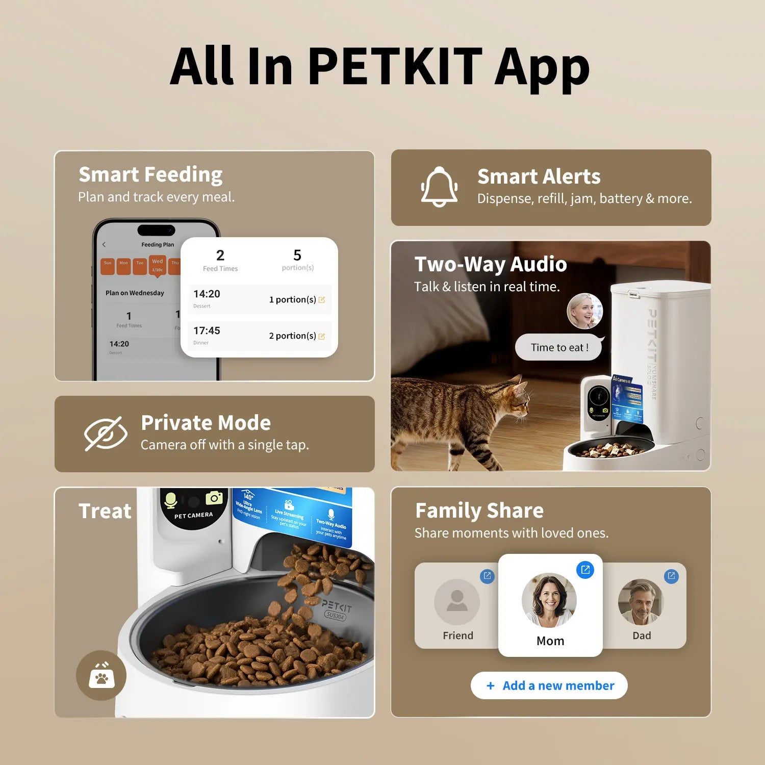 AI Pet Food Feeder with Camera - PETKIT Yumshare Solo 2 - Facial Recognition for up to 15 Pets, Live Video Streaming, App Control, Customized Meal Plans (For Dogs & Cats), Food Feeders