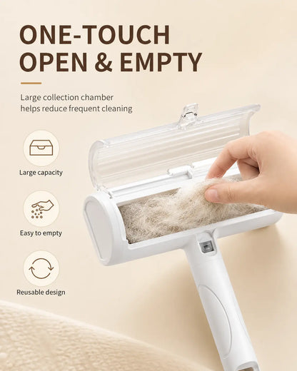 White Pet Hair Removal Roller – 20 Cm Wide Reusable Lint & Fur Cleaner for Sofas, Carpets, Bedding & Pet Mats – Easy One‑Touch Empty Grooming Tool for Cat & Dog Hair Cleanup