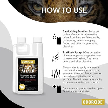 Cat Odor Remover for Carpet & Upholstery - Cat Urine Remover for Litter Box - Odorcide Cat Attack Concentrate Odor Eliminator - 16 Oz and Gallon