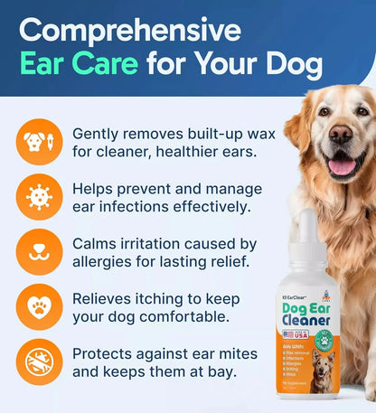 K9 Earclear Natural Ear Drops for Dogs - Soothes Irritation & Itching - Made in USA - Pet Grooming Supplement - 1Oz Dropper Bottle