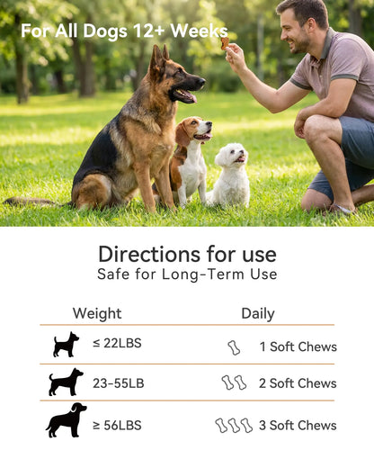 Daily Probiotic Chews for Dogs – Gut Health & Digestive Support Supplement, Spore-Forming Bacillus Coagulans, Multi-Strain Lactobacillus with Prebiotic Inulin/Fos, Chicken Flavor, 120 Soft Chews