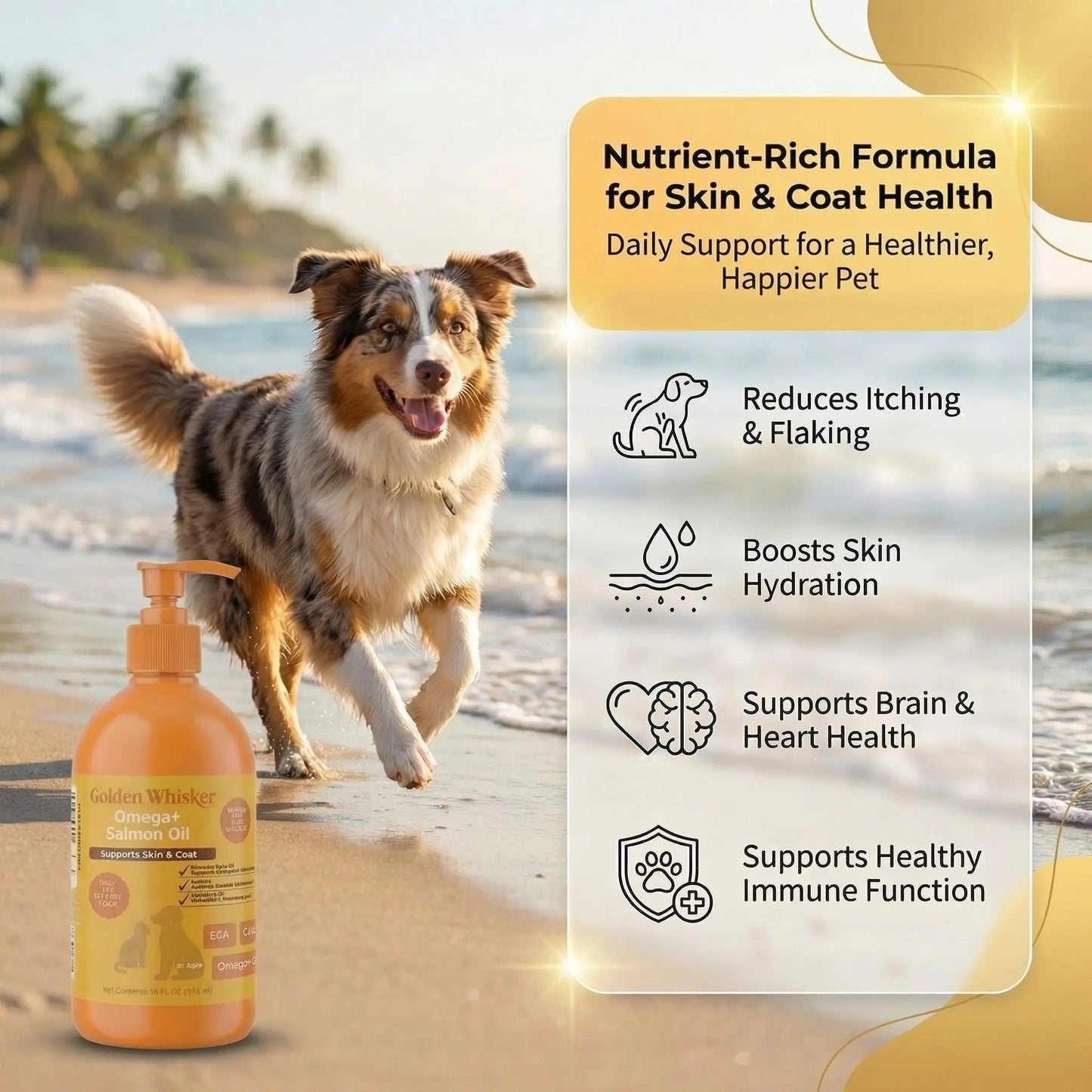 Golden Whisker Salmon Elixir for Cats & Dogs – Triple-Enhanced Omega-3 Formula with Vitamin E, Taurine & Pumpkin Seed Oil for Skin, Coat & Joint Health