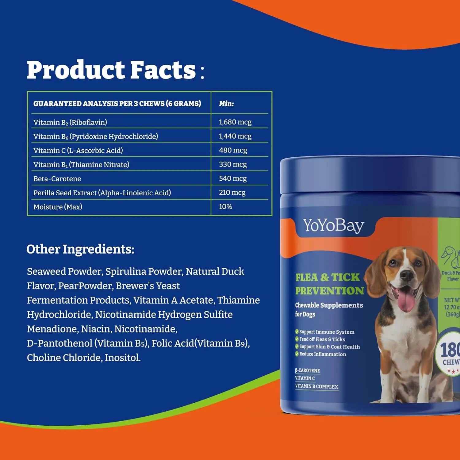 Flea and Tick Prevention Chews for Dogs - 180 Soft Chews, Three Flavors- Duck & Pear, Salmon & Blueberry, Turkey & Pumpkin - Yoyobay Dog Flea and Tick Support Chewable, Natural Defense - Dog Immune Support Supplement #Summervibes #Petlovers