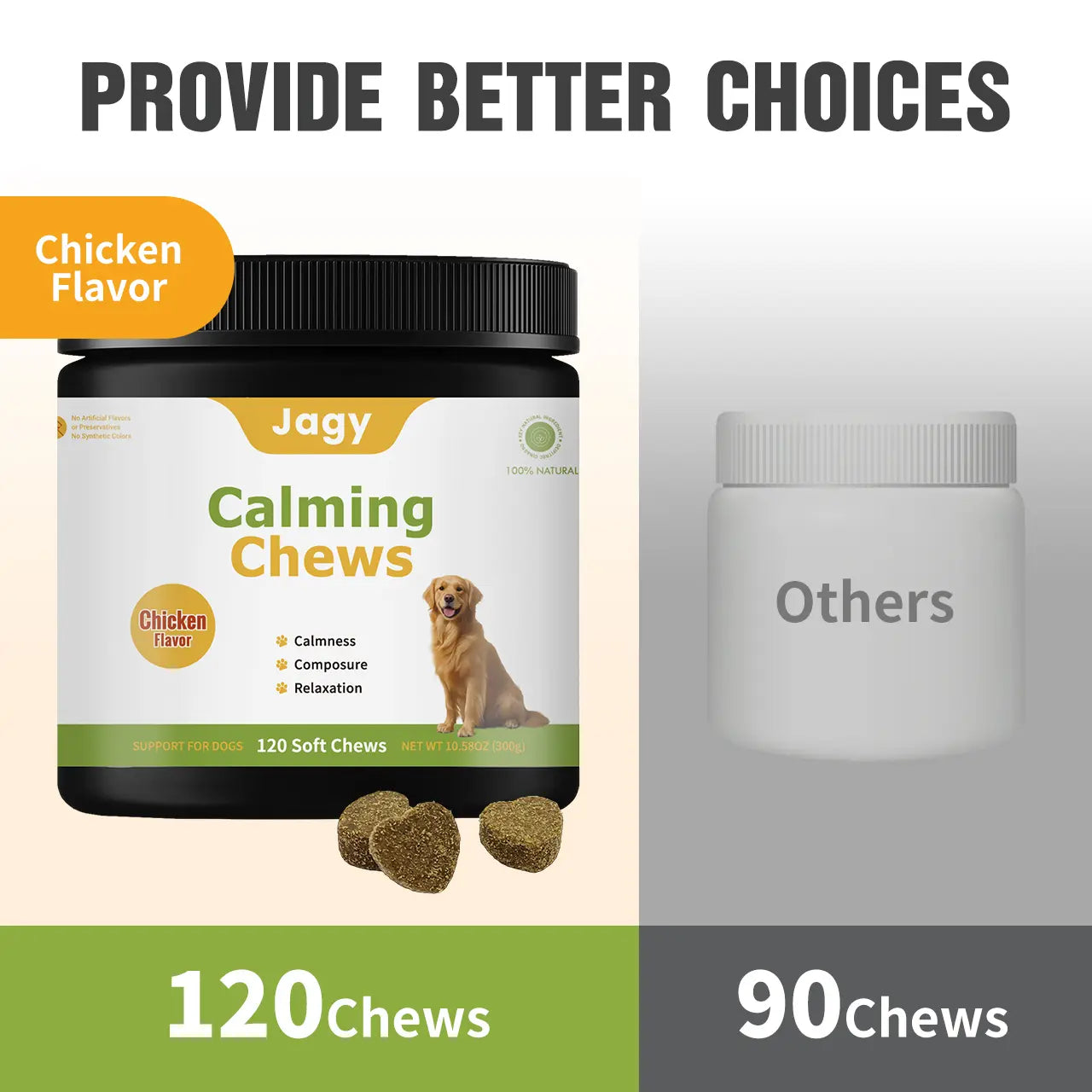 120 Natural Chicken Treats for Stress Relief & Emotional Balance, Pet Healthcare Vitamin Supplement for Dogs - Jagy Dog Calming Chews