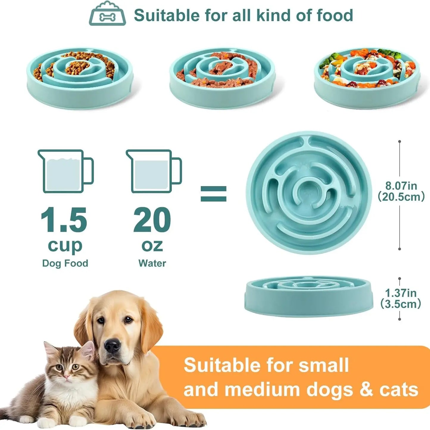 Plastic Dog Slow Feeder Bowl, Anti-Choke Design Ensures Safe Eating, Puzzle Snack Bowl Protects Neck, Pet Feeding Accessories