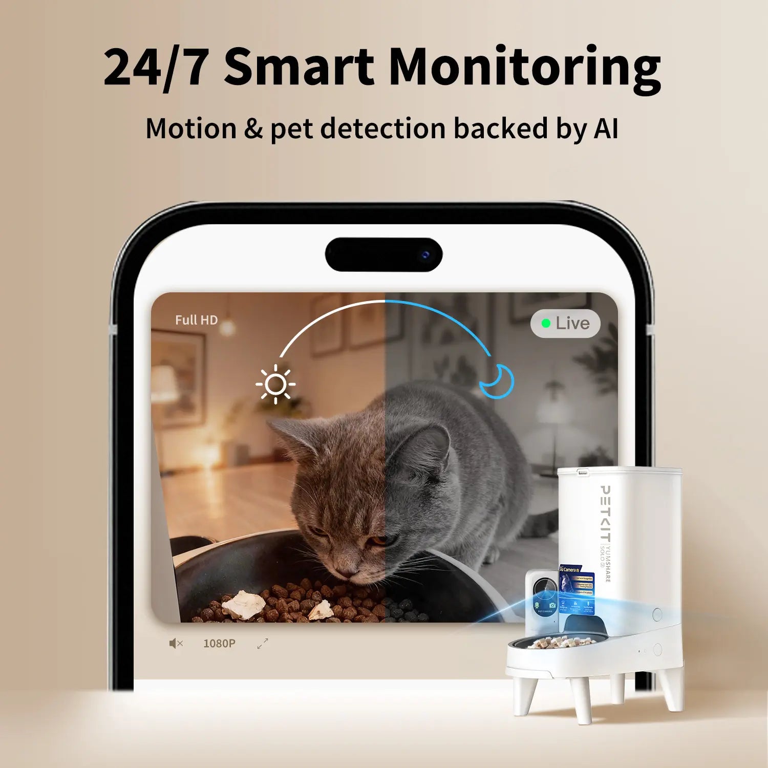 AI Pet Food Feeder with Camera - PETKIT Yumshare Solo 2 - Facial Recognition for up to 15 Pets, Live Video Streaming, App Control, Customized Meal Plans (For Dogs & Cats), Food Feeders