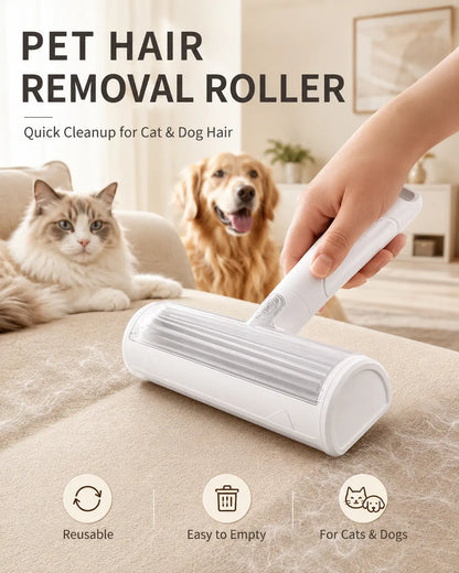 White Pet Hair Removal Roller – 20 Cm Wide Reusable Lint & Fur Cleaner for Sofas, Carpets, Bedding & Pet Mats – Easy One‑Touch Empty Grooming Tool for Cat & Dog Hair Cleanup