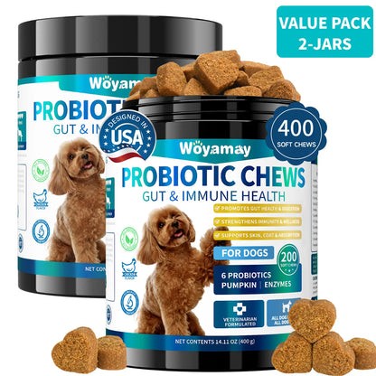 Dog Probiotics, 200 Chews, Gut and Digestive Health, Itchy Skin, Yeast Overgrowth, Diarrhoea & Gas, Overall Health Supplements