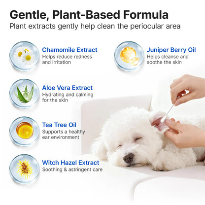 Pawfirst 100 Pack Pet Ear Cleaning Swabs, Break-To-Release Disposable Ear Cleaner for Dogs & Cats, Soothing Aloe & Chamomile Formula for Earwax & Odor